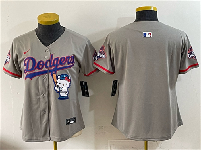 Youth Los Angeles Dodgers Blank Grey Hello Kitty Night 2025 World Series Champions Patch Stitched Baseball Jersey Youth Los Angeles Dodgers Blank Grey Hello Kitty Night 2025 World Series Champions Patch Stitched Baseball Jersey
